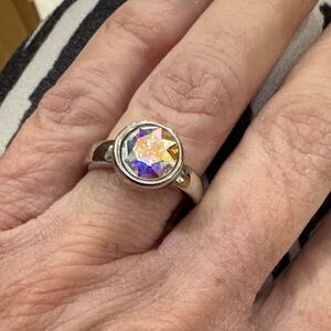 Touchstone Elegant Silver Ring with Iridescent Stone